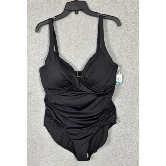 Anne Cole Womens One-Piece Swimsuit Size 16 Nylon/Spandex Black - Picture 1 of 7